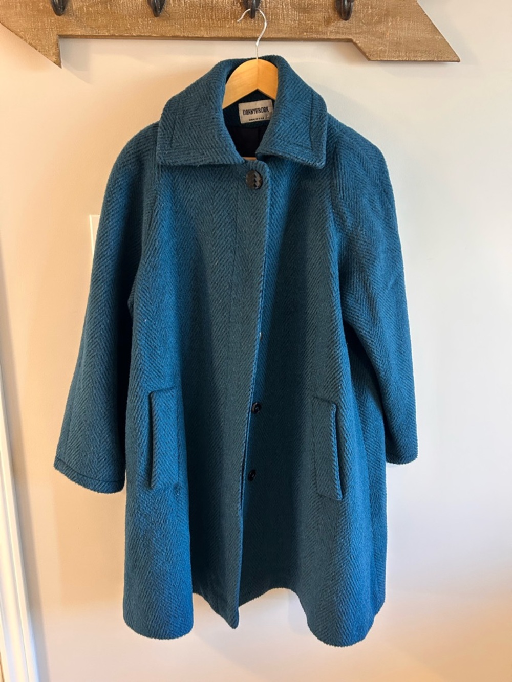 Teal Mohair Wool Pea Coat - Women's Classic Collar